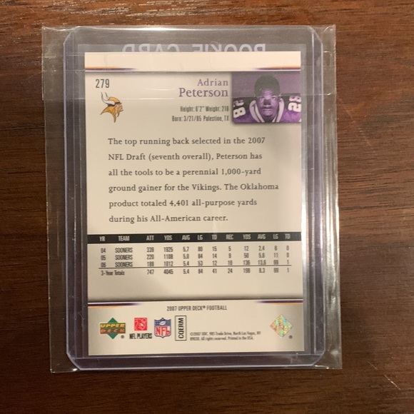Adrian Peterson Upper Deck Rookie Card #279 - Picture 2 of 2